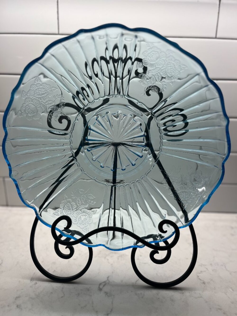 Anchor Hocking 1930’s Mayfair “Open Rose” Ice Blue FRUIT COMPOTE/LOW BOWL